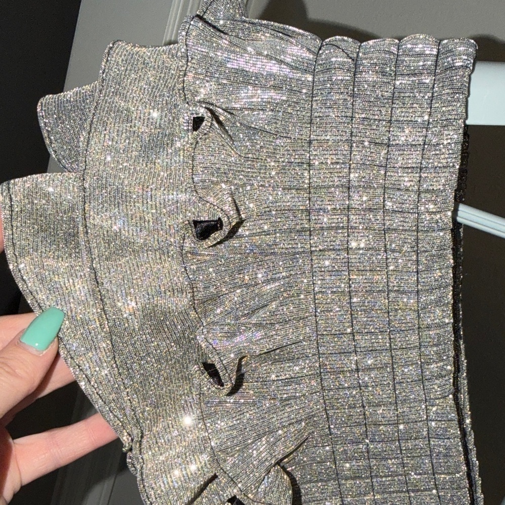 Lavish Boutique Shimmering Silver Ruffle Top - Picture 3 of 10